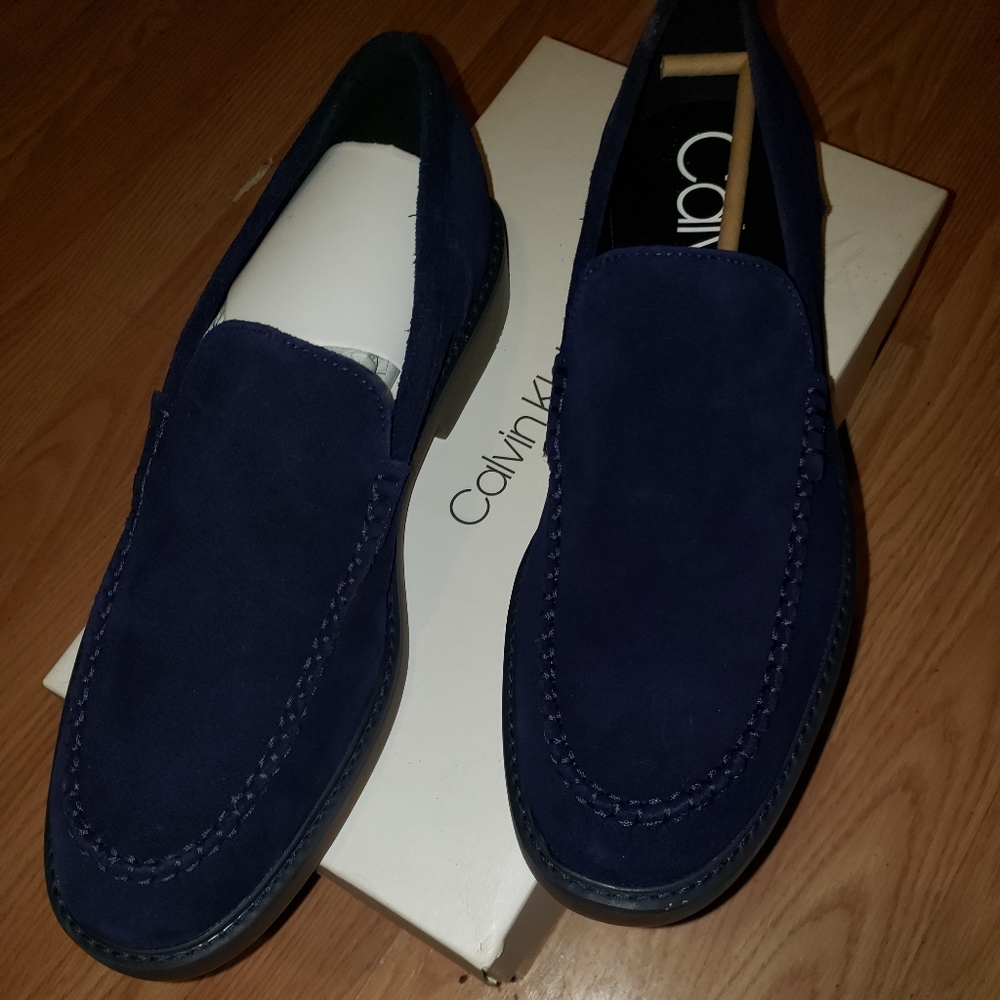 Calvin Klein men's shoes 10, blue suede slip on